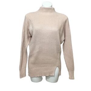 Lewit Pink Mock Neck Long Sleeve Cable Knit Sweater Size Large